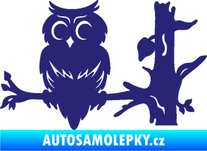 Samolepka Sova 005 levá na větvi střední modrá