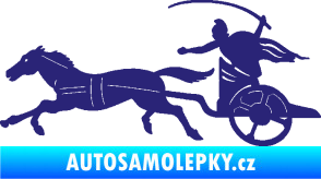 Samolepka Sparťanský bojovník 001 levá bojový vůz s koněm střední modrá