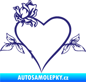 Samolepka Srdce s růží levá střední modrá