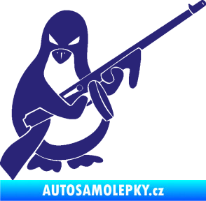 Samolepka Tučňák se samopalem pravá střední modrá