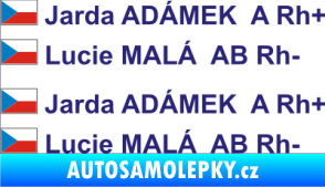 Samolepka Vlajka ČR se jménem a krevní skupinou střední modrá