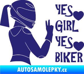 Samolepka Yes girl, yes biker motorkářka střední modrá