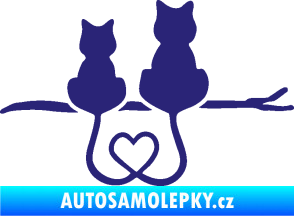 Samolepka Zamilované kočky spojené ocásky pravá střední modrá