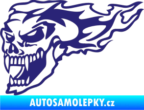 Samolepka Zubatej levá lebka v plamenech střední modrá