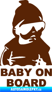 Samolepka Baby on board 002 pravá s textem miminko s brýlemi hnědá