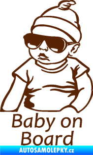 Samolepka Baby on board 003 levá s textem miminko s brýlemi hnědá