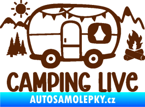 Samolepka Camping live 001 pravá cestování v karavanu hnědá