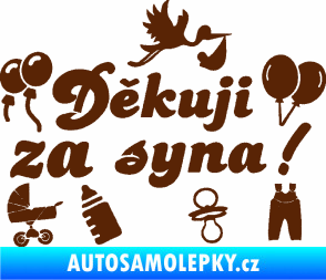 Samolepka Děkuji za syna nápis dítě v autě hnědá