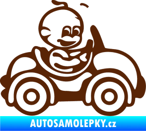Samolepka Dítě v autě 041 pravá chlapeček v autíčku hnědá