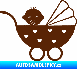 Samolepka Dítě v autě 070 pravá kočárek s miminkem hnědá