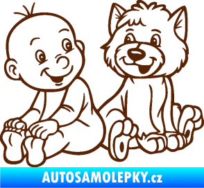 Samolepka Dítě v autě 087 levá chlapeček s pejskem hnědá