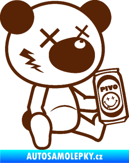 Samolepka Drunk bear 004 pravá medvěd s pivem hnědá
