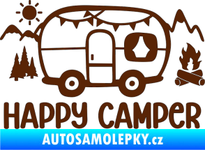 Samolepka Happy camper 002 pravá kempování s karavanem hnědá
