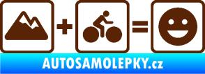 Samolepka Hory + kolo = veselý smajlík cyklista na horách hnědá