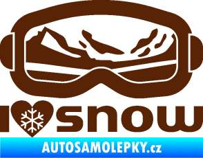 Samolepka I love snow nápis s brýlemi hnědá