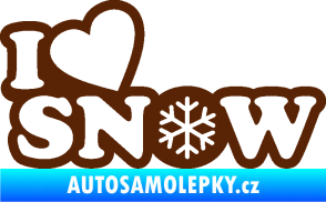 Samolepka I love snow nápis s vločkou hnědá
