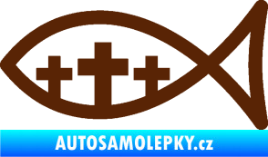 Samolepka Jesus rybička 005 tři kříže křesťanský symbol hnědá