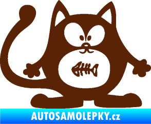 Samolepka Kočka 042 pravá s rybou v bříšku hnědá