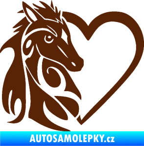 Samolepka Koník love 001 levá hříbátko v srdíčku hnědá