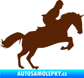 Samolepka Kůň 014 pravá skok s jezdcem hnědá