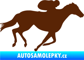 Samolepka Kůň 027 pravá závodí s jezdcem hnědá