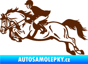 Samolepka Kůň 059  levá jezdec na koni parkur hnědá