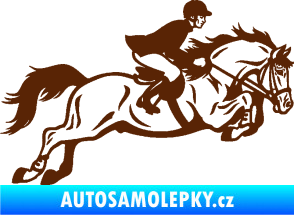 Samolepka Kůň 059  pravá jezdec na koni parkur hnědá