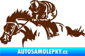 Samolepka Kůň 075 levá závod s jezdcem, dostihy hnědá