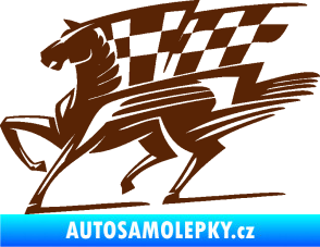 Samolepka Kůň racing 001 levá se šachovnicí hnědá