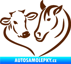 Samolepka Kůň s kravičkou v srdíčku pravá láska ke zvířatům hnědá