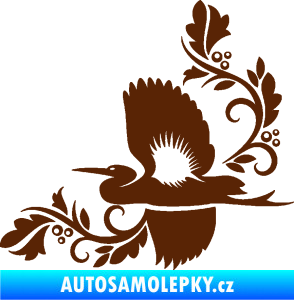 Samolepka Květina dekor 004 levá s ptáčkem hnědá