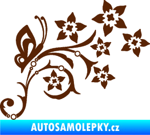 Samolepka Květina dekor 047 pravá s motýlem hnědá