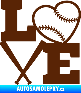 Samolepka Love baseball hnědá