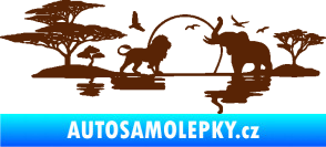 Samolepka Motiv Afrika levá -  zvířata u vody hnědá