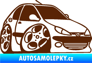 Samolepka Peugeot 206 karikatura pravá hnědá