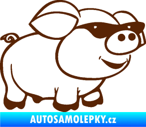 Samolepka Prase 006 pravá frajer v brýlích hnědá