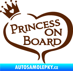 Samolepka Princess on board nápis s korunkou hnědá