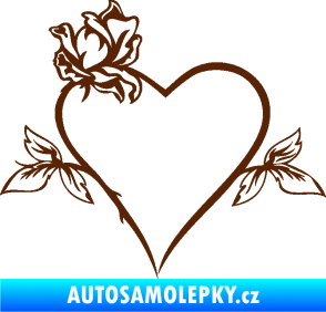 Samolepka Srdce s růží levá hnědá
