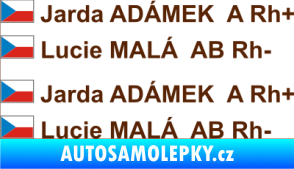 Samolepka Vlajka ČR se jménem a krevní skupinou hnědá