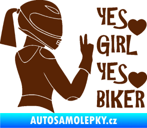 Samolepka Yes girl, yes biker motorkářka hnědá