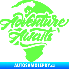 Samolepka Adventure Awaits dobrodružství čeká nápis se zeměkoulí Fluorescentní zelená