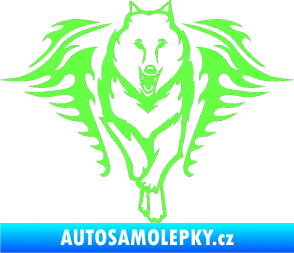 Samolepka Animal flames 039 pravá  vlk Fluorescentní zelená