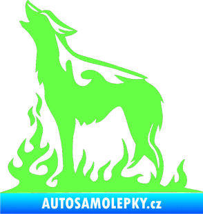 Samolepka Animal flames 066 levá vyjící vlk Fluorescentní zelená