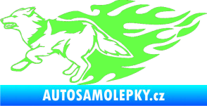 Samolepka Animal flames 090 levá vlk Fluorescentní zelená