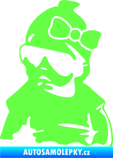 Samolepka Baby on board 001 levá miminko s brýlemi a s mašlí Fluorescentní zelená