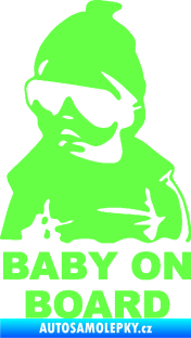 Samolepka Baby on board 002 levá s textem miminko s brýlemi Fluorescentní zelená