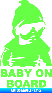 Samolepka Baby on board 002 pravá s textem miminko s brýlemi Fluorescentní zelená