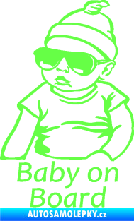 Samolepka Baby on board 003 levá s textem miminko s brýlemi Fluorescentní zelená