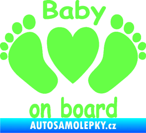 Samolepka Baby on board 004 s textem nožičky se srdíčkem Fluorescentní zelená