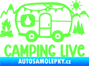 Samolepka Camping live 001 levá cestování v karavanu Fluorescentní zelená